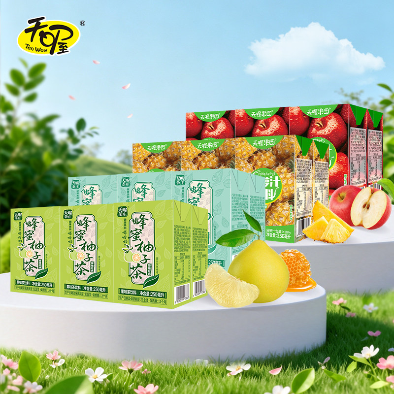 天喔蜂蜜柚子茶250ml*24菠萝汁/苹果汁组合夏季解腻饮料整箱装