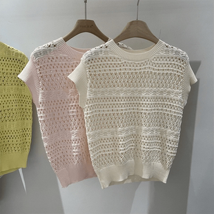 韩国chic镂空罩衫时尚冰丝小飞袖针织衫女2026夏显瘦洋气减龄上衣