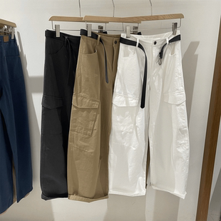 2026新款春美式复古水洗做旧多口袋工装裤女阔腿宽松直筒百搭长裤