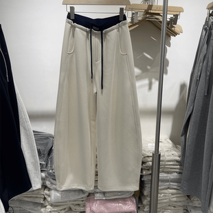 韩国撞色腰慵懒风松弛感卫裤休闲裤女2026春装新款弯刀裤运动裤潮