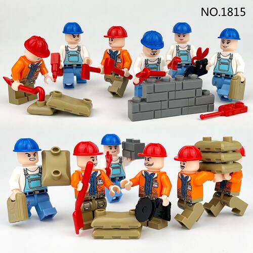 4款建筑工人仔1815建筑配件跨境儿童小颗粒拼装积木玩具
