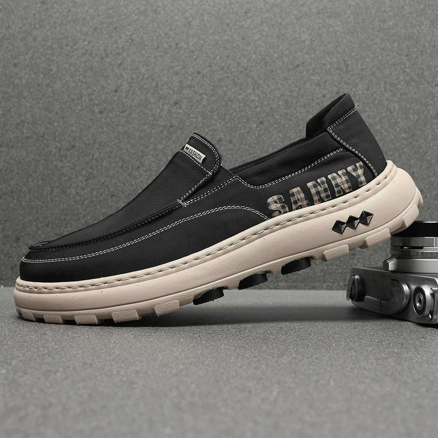 按摩底布鞋男款2026春夏新款轻软舒适休闲鞋一脚蹬乐福鞋男透气