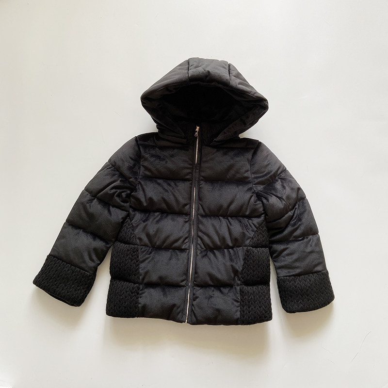 小A童装  秋冬童装 女童奢华天鹅绒 棉服外套  黑色连帽款棉袄