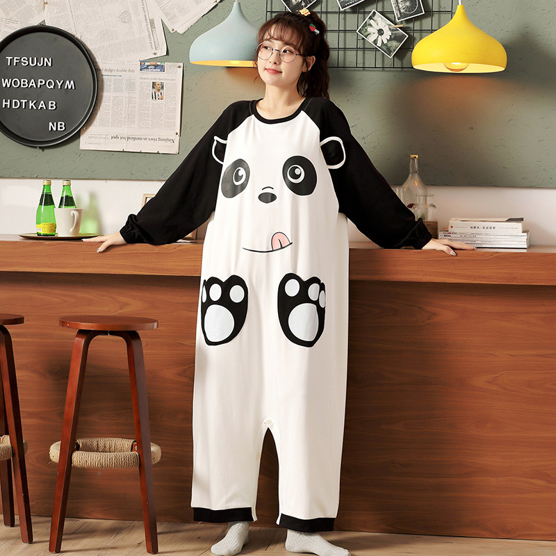 纯棉睡裙女春秋季长袖可爱学生全棉宽松卡通连体裤睡衣秋冬家居服
