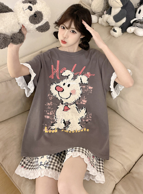 夏季睡衣女款纯棉短袖可爱初中生青少年夏天家居服薄款套装可外穿