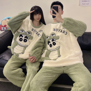 加厚卡通可爱男女生青少年家居服套装 情侣睡衣冬季 珊瑚绒2025新款
