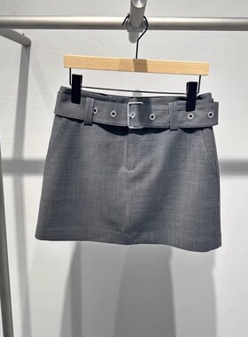 艾诺丝原装正品2025春季新款百搭休闲腰带灰色半身裙女50213523