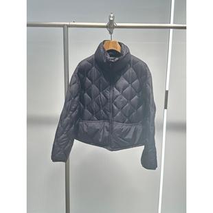艾诺丝2025秋冬新款黑色百搭立领菱形格轻薄羽绒服女外套AR004002