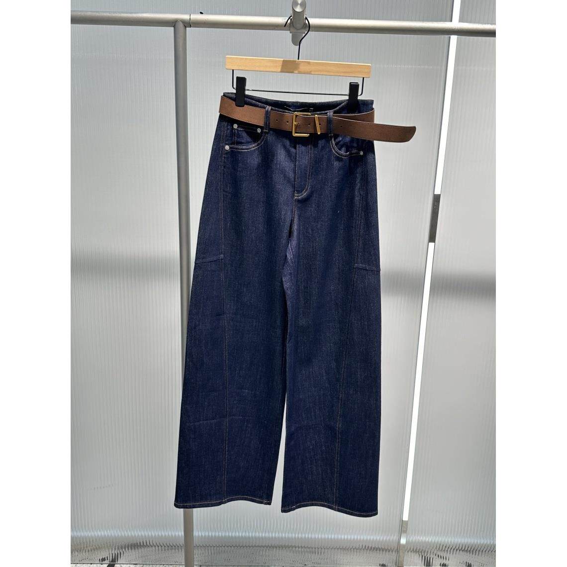 艾诺丝2025年秋装新款牛仔蓝高腰宽松牛仔裤女阔腿裤长裤AR323109