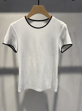 艾诺丝2025夏新款时尚百搭白色显瘦圆领短袖T恤女36129