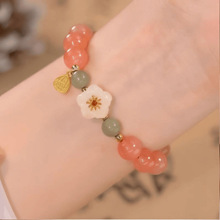 海棠花手链沁园春小桃花玉石串珠转运国风古风链编绳闺蜜礼物手串