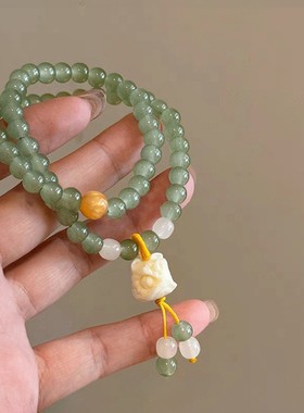 玻璃手链 新中式醒狮双层叠戴串珠手链 女简约显白手串古风手饰