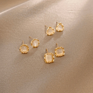 高级感轻奢小众耳环女 爆款 925银针6六件套装 猫眼石耳钉2025年新款