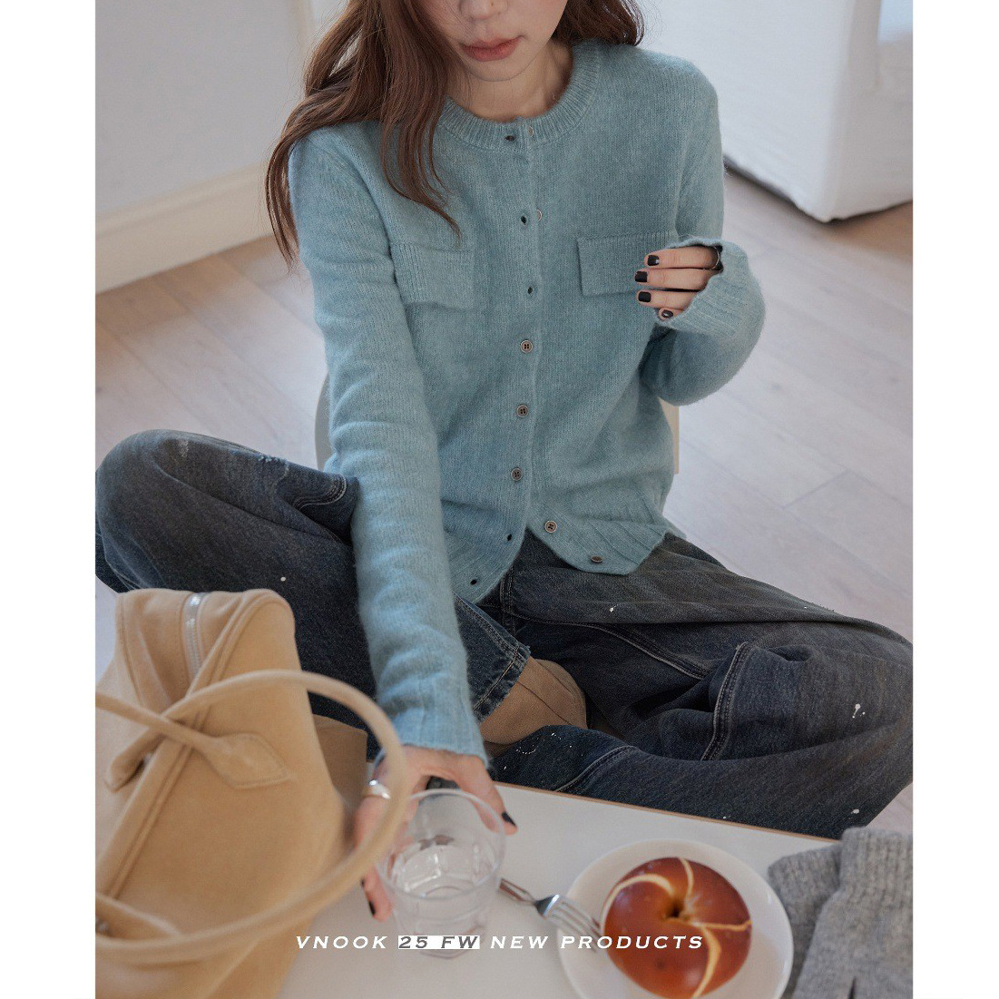 VNOOK 圆领羊毛毛衣开衫外套女2025新款秋冬爆款高级感慵懒针织衫