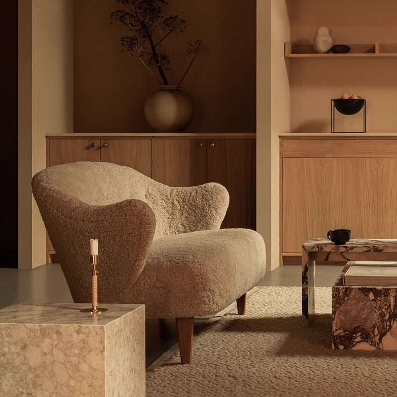 Menu 丹麦进口 Ingeborg 沙发休闲椅实木羊毛靠背椅子客厅脚凳