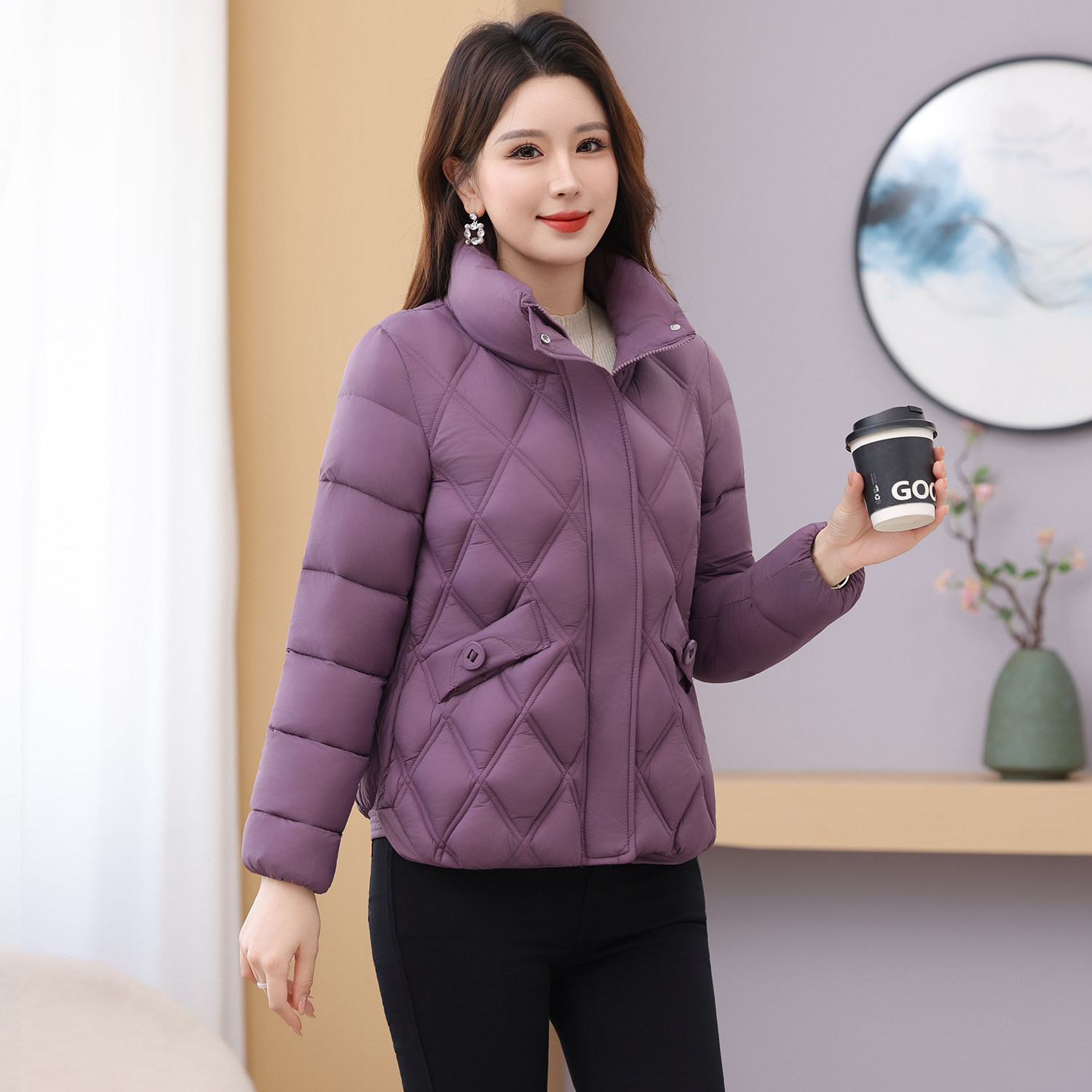 2025新款女装棉衣棉服短款可拆卸帽冬季防寒保暖时尚妈妈女款外套