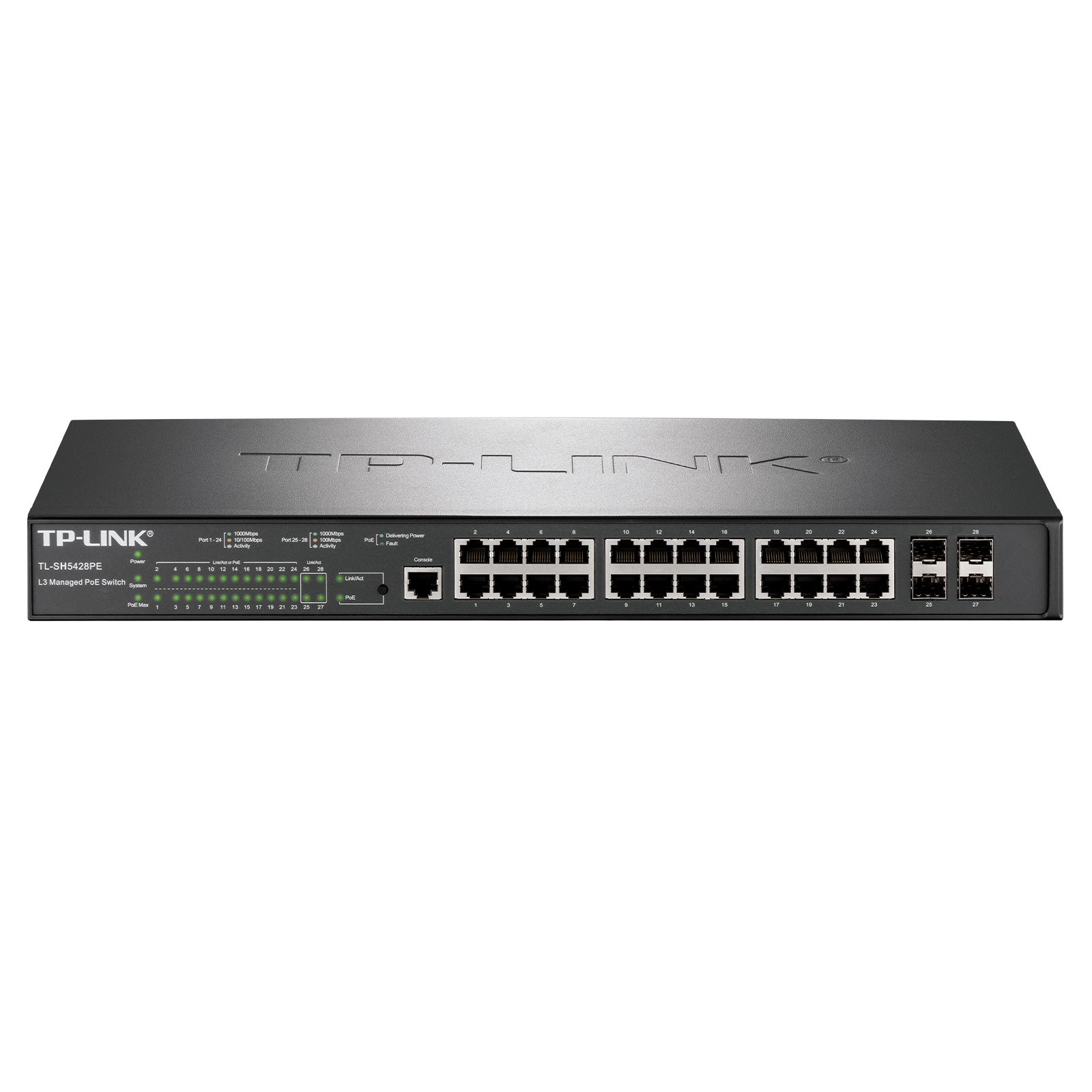 普联TP-LINK TL-SH5428PE 4光24电28口万兆上联三层网管POE交换机365W大功率POE供电器远程云管理分线分流器