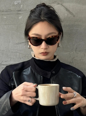 复古大框豹纹猫眼墨镜女款miu系防晒太阳眼镜欧美高级感大脸显瘦