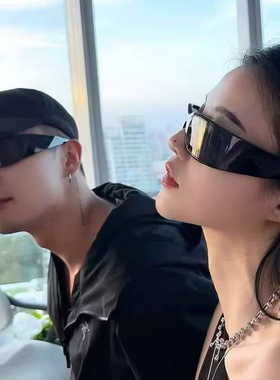 普家未来感墨镜女防紫外线时尚辣妹发箍显瘦高颜值凹造型太阳镜男