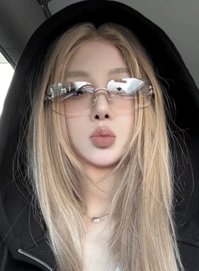 gm无框墨镜女款jennie同款高级感可露丽风太阳镜海边拍照防晒眼镜