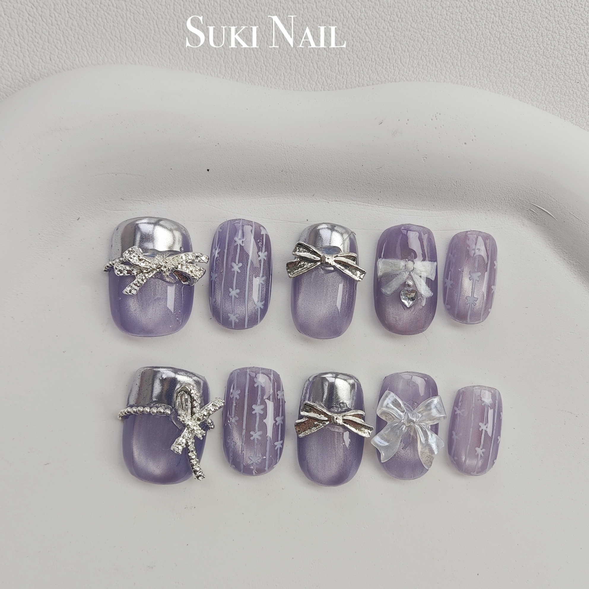 梦幻法式猫眼重工蝴蝶结穿戴甲