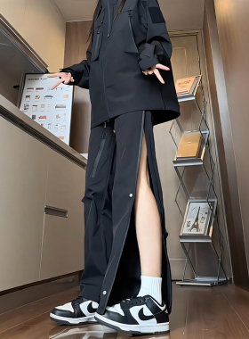 侧边拉链开叉冲锋裤男款运动直筒美式机能vibe裤子休闲登山工装裤