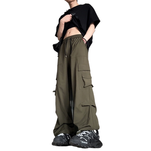 大口袋工装裤男生2025秋季款加长版高个子裤子美式高街速干运动裤