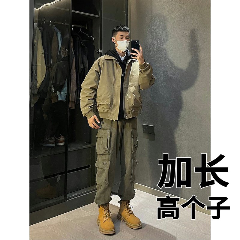 高个子加长多口袋工装裤男款春季180美式190cm裤子束脚裤185超长