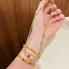 水贝黄金足金999古法吊坠蹦迪珠绿松项链送女友礼物DIY
