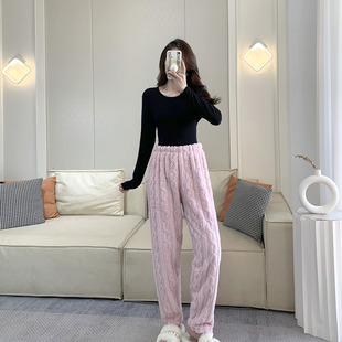 大长腿暖暖裤 长105cm加长 粉色休闲家居裤 冬天高个子175女生睡裤