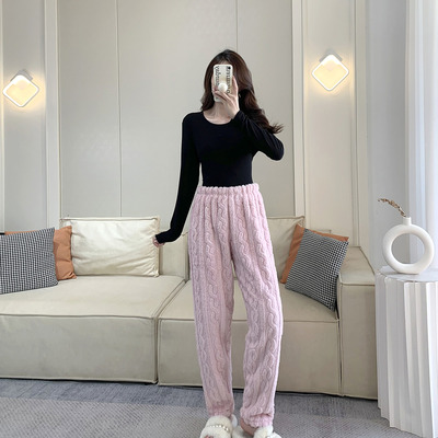 高个子女生加厚加长法兰绒睡裤