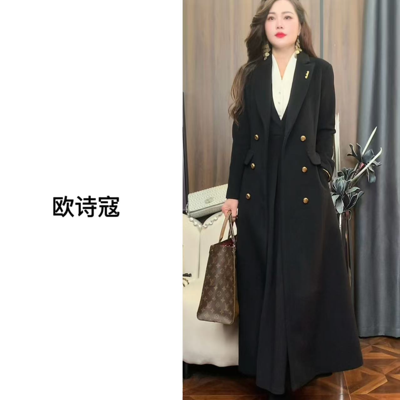 3528时尚气质百搭显瘦翻领秋冬长款全羊毛气质外套大衣