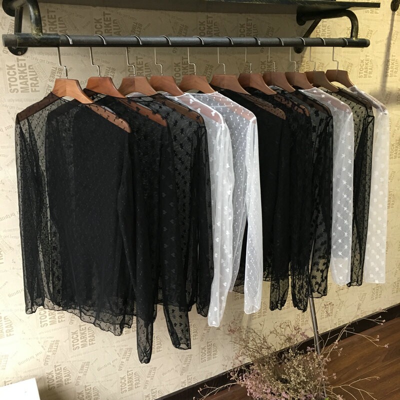 萱姬紗網上衣黑紗透視布料薄沙網女打底衫蕾絲春冰絲原宿帶網紗的在類目 女裝/女士精品, 蕾絲衫/雪紡衫中 - 來自Buy2taobao.com提供專業的淘寶代購服務