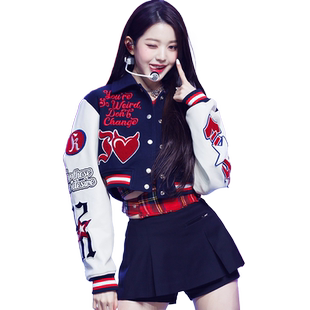 新款韩女团打歌服ive张元英同款舞台表演服装棒球服嘻哈街舞爵士