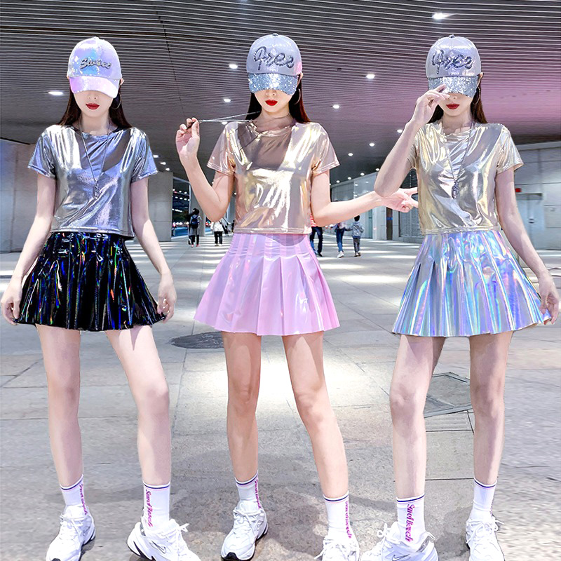 现代舞蹈服装女短袖学生亮片
