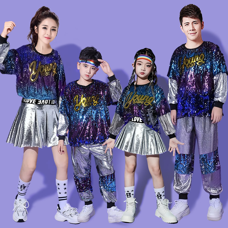 儿童啦啦队演出服亮片嘻哈街舞爵士舞蹈表演服装小学生运动会潮服