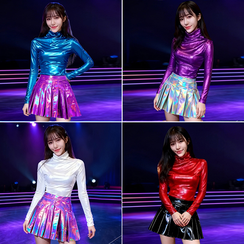 新款亮片韩版女团风套装演出服百褶裙现代爵士舞蹈表演服装啦啦队