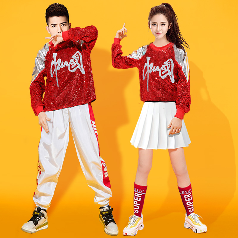 亮片嘻哈现代爵士舞蹈服装成人学生啦啦队演出服现代女团合唱套装