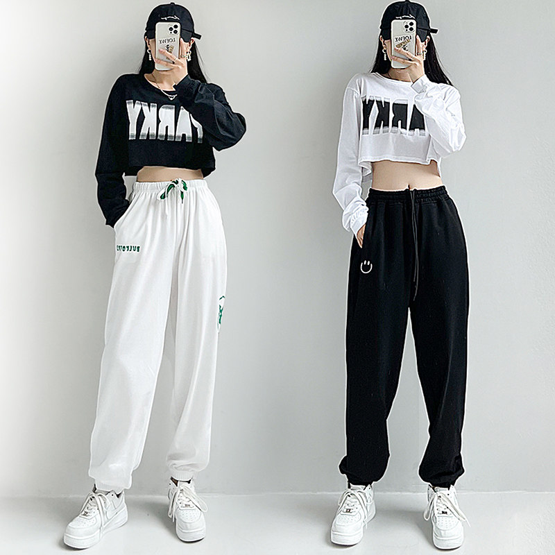 爵士舞蹈服装女秋冬韩版jazz高腰性感上衣嘻哈街舞宽松裤跳舞套装