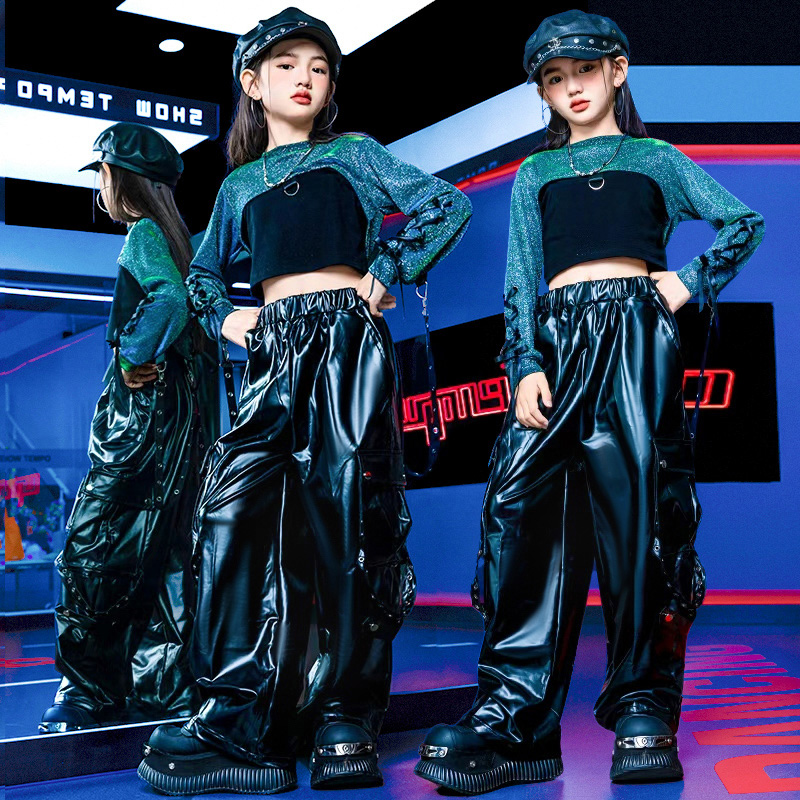 秋冬新款现代爵士舞服装女童潮酷时髦儿童走秀潮服jazz套装演出服