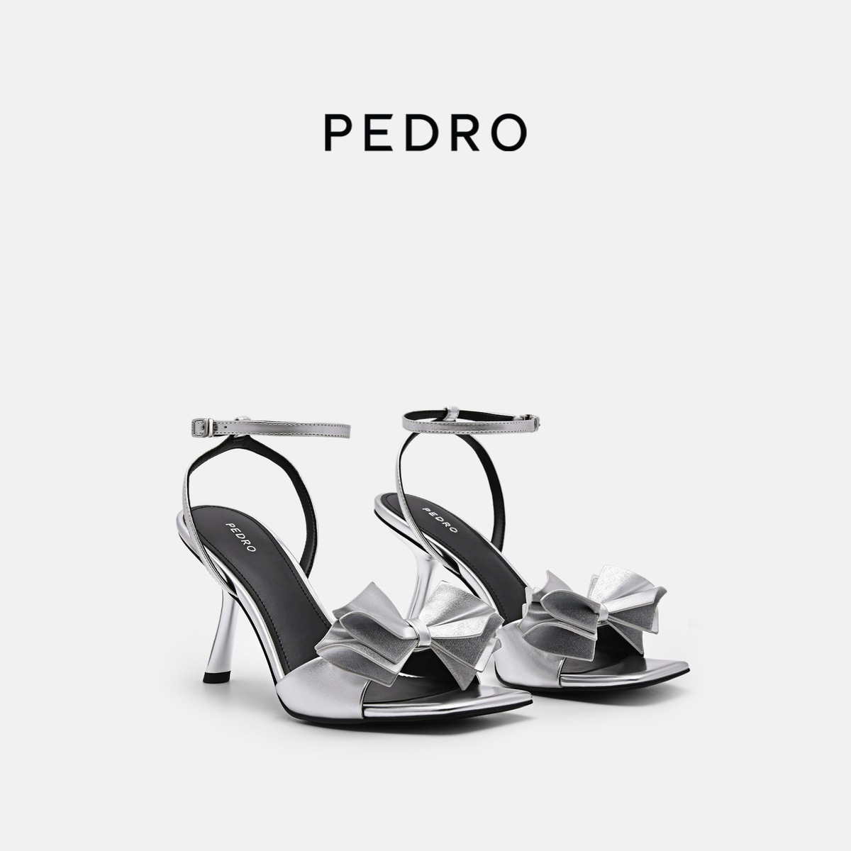 PEDRO蝴蝶结高跟凉鞋女士甜美细腕带方头鞋PW1-26220088
