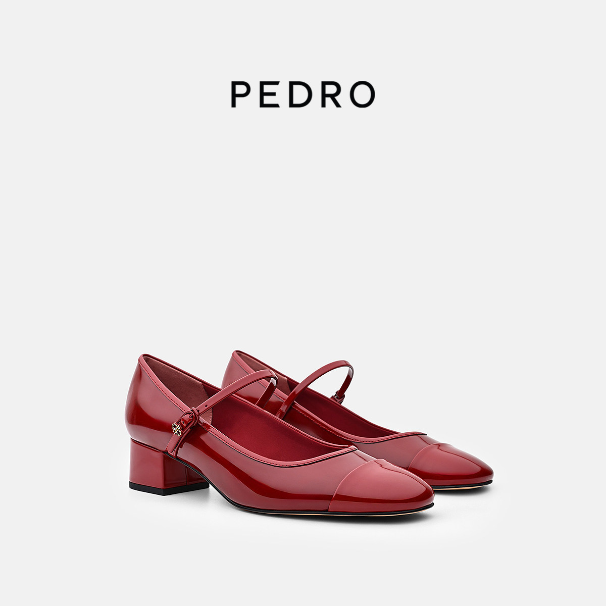 PEDRO马年限定鬃迹系列春季复古玛丽珍鞋粗跟小红鞋PW1-26480100