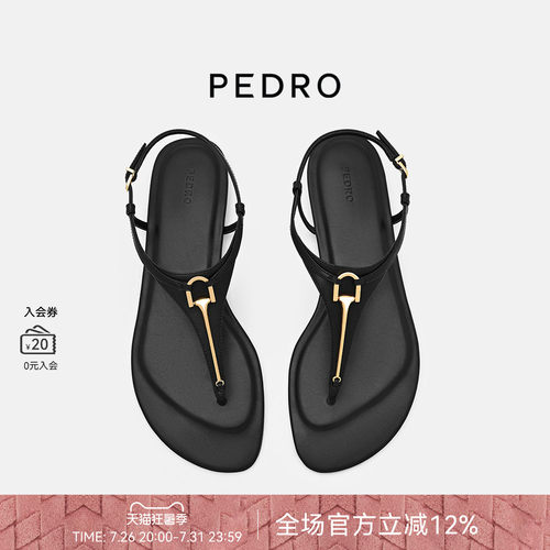 PEDRO牛皮夹趾凉鞋26夏季金属扣饰细绊带平底凉鞋PW1-66480123