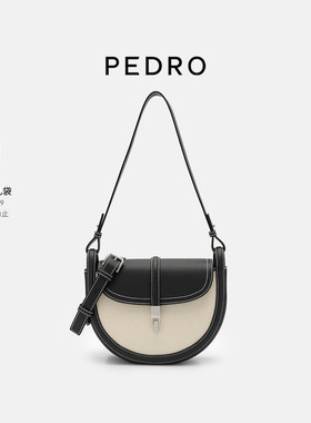 PEDRO马鞍包26新款女士蓝岸系列帆布拼接单肩包PW2-75060135-1