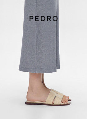 PEDRO方头平跟凉鞋女士编织鞋面金色度假风拖鞋PW1-66300077-1