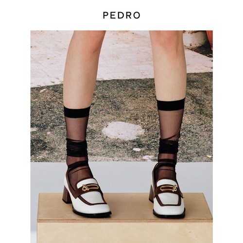 PEDRO牛皮乐福鞋通勤链条饰粗跟单鞋女PW1-26680055