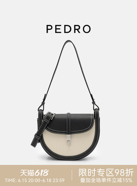 PEDRO马鞍包26新款女士蓝岸系列帆布拼接单肩包PW2-75060135-1