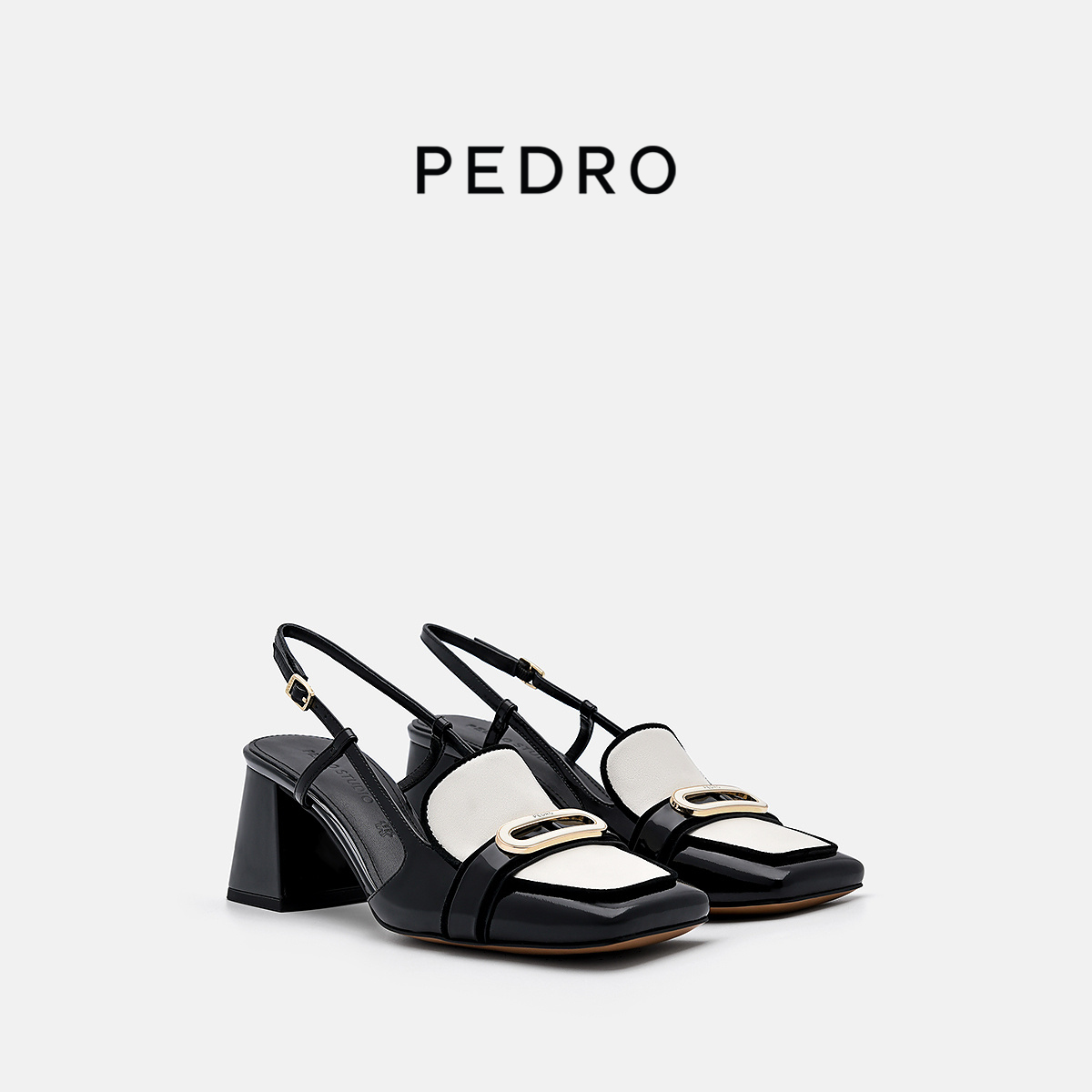PEDRO牛皮凉鞋后绊带方头拼色高跟鞋PW1-26740015