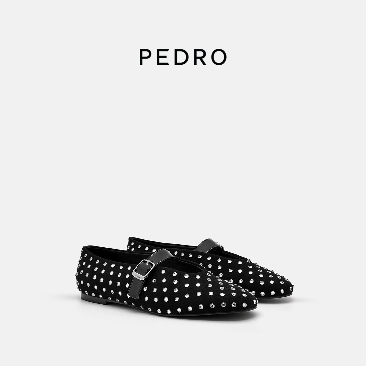PEDRO玛丽珍鞋秋季女士坎普系列钻饰波点平底鞋PW1-66760027