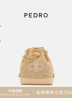 PEDRO小号编织包夏季女包水桶包ICON抽绳双肩包草编PW2-15210022